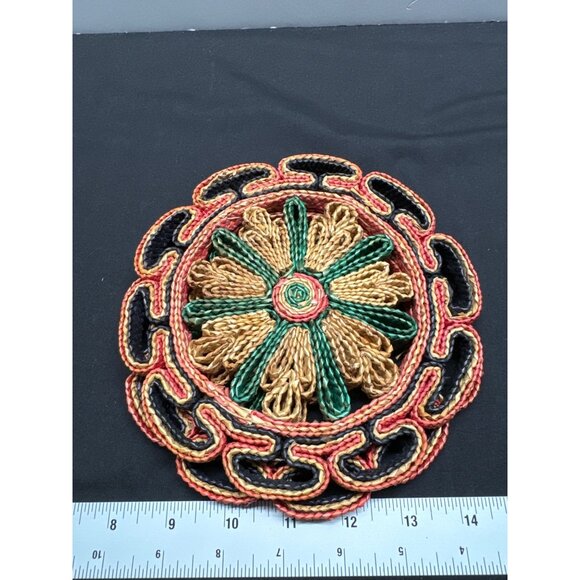 Vintage Hand-Woven Straw Trivet BCoasters Set Of 2 Decorative Floral Design Roun - Picture 4 of 4